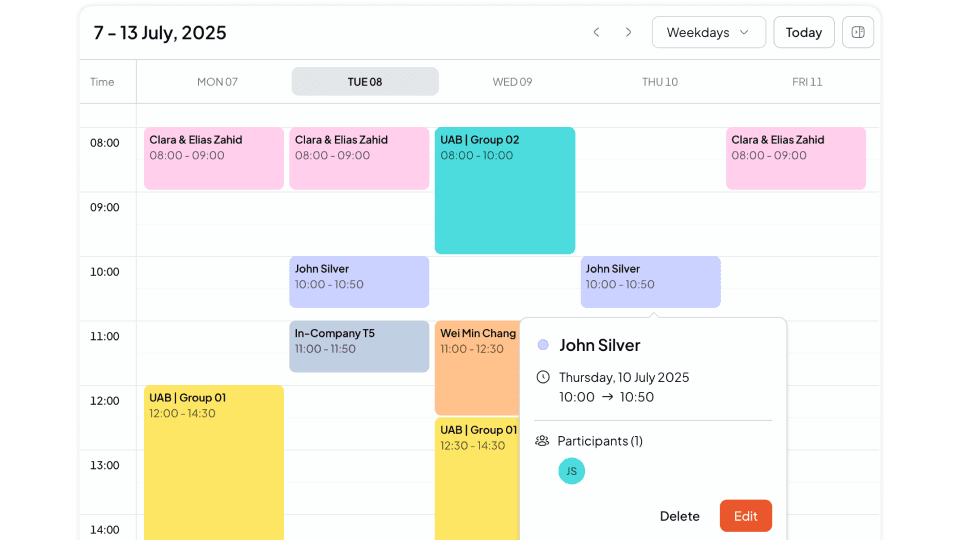 Calendar interface